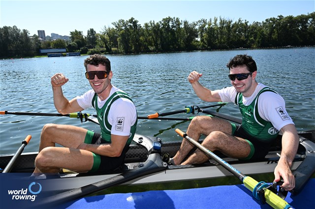 Daire Lynch (b), Philip Doyle (s), Men's Double Sculls, Ireland, 2023 World Rowing Championships, Belgrade, Serbia © Detlev Seyb / MyRowingPhoto.com