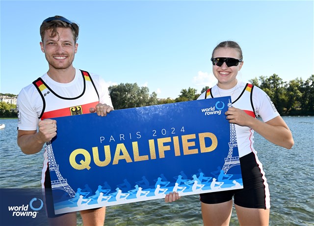 Valentin Luz (b), Hermine Krumbein (s), PR3 Mixed Double Sculls, Germany, 2023 World Rowing Championships, Belgrade, Serbia © Detlev Seyb / MyRowingPhoto.com