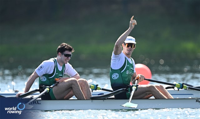 Daire Lynch (b), Philip Doyle (s), Men's Double Sculls, Ireland, 2023 World Rowing Championships, Belgrade, Serbia © Detlev Seyb / MyRowingPhoto.com
