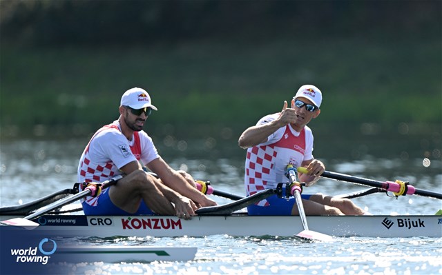 Martin Sinkovic (b), Valent Sinkovic (s), Men's Double Sculls, Croatia, 2023 World Rowing Championships, Belgrade, Serbia © Detlev Seyb / MyRowingPhoto.com