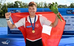 Andri Struzina, Lightweight Men's Single Sculls, Switzerland, Gold, 2023 World Rowing Championships, Belgrade, Serbia © Detlev Seyb / MyRowingPhoto.com