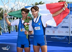 Francesco Bardelli (b), Stefano Pinsone (s), Lightweight Men's Pair, Italy, Gold, 2023 World Rowing Championships, Belgrade, Serbia © Detlev Seyb / MyRowingPhoto.com