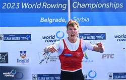 Andri Struzina, Lightweight Men's Single Sculls, Switzerland, Gold, 2023 World Rowing Championships, Belgrade, Serbia © Detlev Seyb / MyRowingPhoto.com