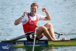Andri Struzina, Lightweight Men's Single Sculls, Switzerland, Gold, 2023 World Rowing Championships, Belgrade, Serbia © Detlev Seyb / MyRowingPhoto.com