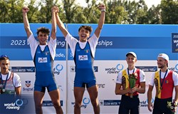 Francesco Bardelli (b), Stefano Pinsone (s), Lightweight Men's Pair, Italy, Gold, 2023 World Rowing Championships, Belgrade, Serbia © Detlev Seyb / MyRowingPhoto.com
