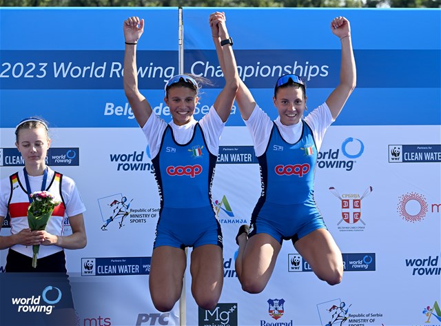 Serena Mossi (b), Elisa Grisoni (s), Lightweight Women's Pair, Italy, Gold, 2023 World Rowing Championships, Belgrade, Serbia © Detlev Seyb / MyRowingPhoto.com