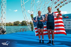 Gemma Wollenschlaeger (b), Todd Vogt (s), PR3 Mixed Double Sculls, United States of America, Silver, 2023 World Rowing Championships, Belgrade, Serbia © World Rowing/Benedict Tufnell