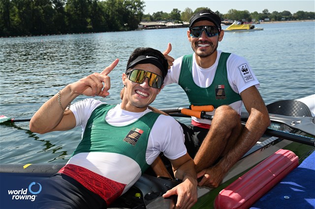 Miguel Angel Carballo Nieto (b), Alexis Bladimir Lopez Garcia (s), Lightweight Men's Double Sculls, Mexico, 2023 World Rowing Championships, Belgrade, Serbia © Detlev Seyb / MyRowingPhoto.com