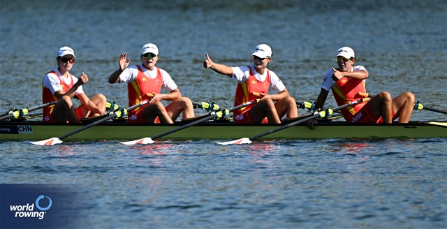 Yunxia Chen (b), Ling Zhang, Yang Lyu, Xiaotong Cui (s), Women's Quadruple Sculls, People's Republic of China, 2023 World Rowing Championships, Belgrade, Serbia © Detlev Seyb / MyRowingPhoto.com