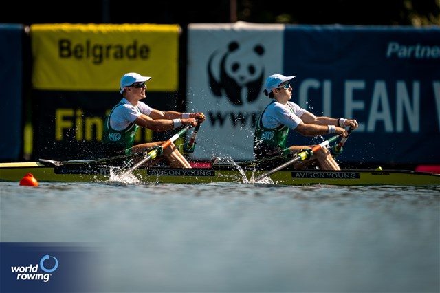 Fintan Mc Carthy (b), Paul O'Donovan (s), Lightweight Men's Double Sculls, Ireland, 2023 World Rowing Championships, Belgrade, Serbia © World Rowing/Benedict Tufnell
