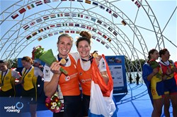Ymkje Clevering (b), Veronique Meester (s), Women's Pair, Netherlands, Gold, 2023 World Rowing Championships, Belgrade, Serbia © Detlev Seyb / MyRowingPhoto.com