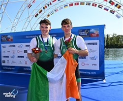 Ross Corrigan (b), Nathan Timoney (s), Men's Pair, Ireland, Bronze, 2023 World Rowing Championships, Belgrade, Serbia © Detlev Seyb / MyRowingPhoto.com