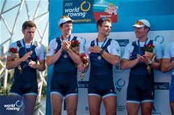 Justin Best (b), Nicholas Mead, Michael Grady, Liam Corrigan (s), Men's Four, United States of America, Silver, 2023 World Rowing Championships, Belgrade, Serbia © World Rowing/Benedict Tufnell