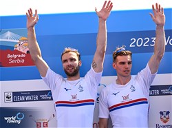 Oliver Wynne-Griffith (b), Tom George (s), Men's Pair, Great Britain, Silver, 2023 World Rowing Championships, Belgrade, Serbia © Detlev Seyb / MyRowingPhoto.com