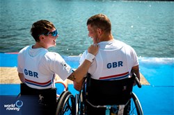 Lauren Rowles (b), Gregg Stevenson (s), PR2 Mixed Double Sculls, Great Britain, Gold, 2023 World Rowing Championships, Belgrade, Serbia © World Rowing/Benedict Tufnell