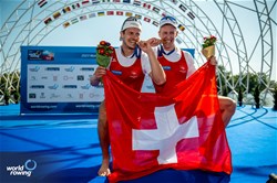 Roman Roeoesli (b), Andrin Gulich (s), Men's Pair, Switzerland, Gold, 2023 World Rowing Championships, Belgrade, Serbia © World Rowing/Benedict Tufnell