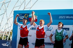 Jan Schaeuble (b), Raphael Ahumada Ireland (s), Lightweight Men's Double Sculls, Switzerland, Silver, 2023 World Rowing Championships, Belgrade, Serbia © World Rowing/Benedict Tufnell
