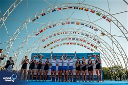 Oliver Wilkes (b), David Ambler, Matthew Aldridge, Freddie Davidson (s), Men's Four, Great Britain, Gold, Justin Best (b), Nicholas Mead, Michael Grady, Liam Corrigan (s), Men's Four, United States of America, Silver, Ollie Fitzroy Maclean (b), Logan Ullrich, Tom Murray, Matt Macdonald (s), New Zealand, Bronze, 2023 World Rowing Championships, Belgrade, Serbia © World Rowing/Benedict Tufnell