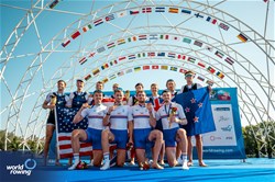 Oliver Wilkes (b), David Ambler, Matthew Aldridge, Freddie Davidson (s), Men's Four, Great Britain, Gold, Justin Best (b), Nicholas Mead, Michael Grady, Liam Corrigan (s), Men's Four, United States of America, Silver, Ollie Fitzroy Maclean (b), Logan Ullrich, Tom Murray, Matt Macdonald (s), New Zealand, Bronze, 2023 World Rowing Championships, Belgrade, Serbia © World Rowing/Benedict Tufnell
