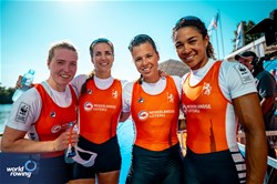 Roos De Jong (b), Tessa Dullemans, Laila Youssifou, Bente Paulis (s), Women's Quadruple Sculls, Netherlands, Silver, 2023 World Rowing Championships, Belgrade, Serbia © World Rowing/Benedict Tufnell