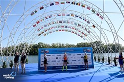 Karolien Florijn, Women's Single Sculls, Netherlands, Gold, Emma Twigg, New Zealand, Silver, Tara Rigney, Australia, Bronze, 2023 World Rowing Championships, Belgrade, Serbia © Detlev Seyb / MyRowingPhoto.com