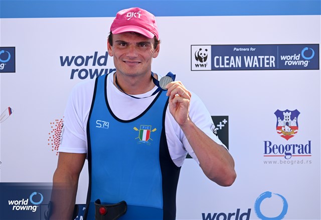 Giacomo Perini, PR1 Mens Single Sculls, Italy, Silver, 2023 World Rowing Championships, Belgrade, Serbia © Detlev Seyb / MyRowingPhoto.com