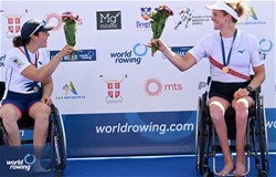 Birgit Skarstein, PR1 Womens Single Sculls, Norway, Gold, Nathalie Benoit, France, Silver, 2023 World Rowing Championships, Belgrade, Serbia © Detlev Seyb / MyRowingPhoto.com