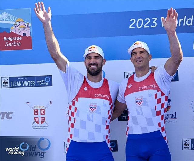 Martin Sinkovic (b), Valent Sinkovic (s), Men's Double Sculls, Croatia, Silver, 2023 World Rowing Championships, Belgrade, Serbia © Detlev Seyb / MyRowingPhoto.com