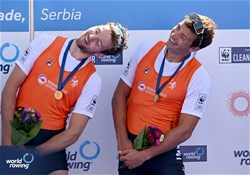 Melvin Twellaar (b), Stefan Broenink (s), Men's Double Sculls, Netherlands, Gold, 2023 World Rowing Championships, Belgrade, Serbia © Detlev Seyb / MyRowingPhoto.com