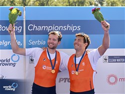 Melvin Twellaar (b), Stefan Broenink (s), Men's Double Sculls, Netherlands, Gold, 2023 World Rowing Championships, Belgrade, Serbia © Detlev Seyb / MyRowingPhoto.com
