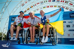 Birgit Skarstein, PR1 Womens Single Sculls, Norway, Gold, Nathalie Benoit, France, Silver, Anna Sheremet, Ukraine, Bronze, 2023 World Rowing Championships, Belgrade, Serbia © World Rowing/Benedict Tufnell