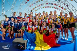 Magdalena Rusu (b), Roxana Anghel, Adriana Adam, Iuliana Buhus, Madalina Beres, Maria Tivodariu, Ioana Vrinceanu, Amalia Beres (s), Victoria-Stefania Petreanu (c), Women's Eight, Romania, Gold, Emily Froehlich (b), Margaret Hedeman, Jessica Thoennes, Regina Salmons, Alina Hagstrom, Brooke Mooney, Mary Mazzio-Manson, Charlotte Buck (s), Cristina Castagna (c), United States of America, Silver, Paige Barr (b), Georgie Gleeson, Olympia Aldersey, Lily Alton Triggs, Georgina Rowe, Jacqueline Swick, Molly Goodman, Bronwyn Cox (s), Hayley Verbunt (c), Australia, Bronze, 2023 World Rowing Championships, Belgrade, Serbia © World Rowing/Benedict Tufnell