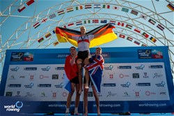 Oliver Zeidler, Men's Single Sculls, Germany, Gold, Simon Van Dorp, Netherlands, Silver, Thomas Mackintosh, New Zealand, Bronze, 2023 World Rowing Championships, Belgrade, Serbia © World Rowing/Benedict Tufnell