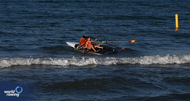 Ander Martin (b), Nadia Felipe Garcia (s), Coastal Mixed Double Sculls, Spain, 2023 World Rowing Beach Sprint Finals, Barletta, Puglia, Italy / Detlev Seyb / MyRowingPhoto.com