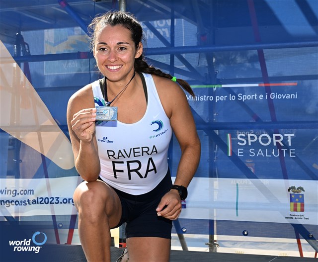 Elodie Ravera-Scaramozzino, Coastal Women's Solo, France, Silver, 2023 World Rowing Beach Sprint Finals, Barletta, Puglia, Italy / Detlev Seyb / MyRowingPhoto.com