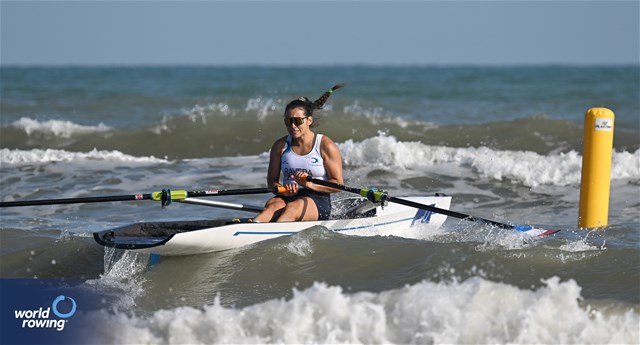 Elodie Ravera-Scaramozzino, Coastal Women's Solo, France, 2023 World Rowing Beach Sprint Finals, Barletta, Puglia, Italy / Detlev Seyb / MyRowingPhoto.com