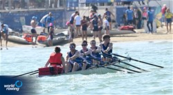 Harry Jackson (b), Alvin Foy, Rory Nolan, Christopher Barton (s), Niamh Peakman (c), Coastal Men's Coxed Quadruple Sculls, Runcorn Rowing Club, Great Britain, 2023 World Rowing Coastal Championships, Barletta, Italy / © Detlev Seyb / MyRowingPhoto.com