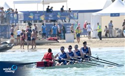 Harry Jackson (b), Alvin Foy, Rory Nolan, Christopher Barton (s), Niamh Peakman (c), Coastal Men's Coxed Quadruple Sculls, Runcorn Rowing Club, Great Britain, 2023 World Rowing Coastal Championships, Barletta, Italy / © Detlev Seyb / MyRowingPhoto.com