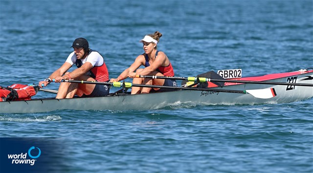 Clare Jamison (b), Charles Cousins (s), Coastal Mixed Double Sculls, Mumbles Amateur RC (WSRA), Great Britain, 2023 World Rowing Coastal Championships, Barletta, Italy / © Detlev Seyb / MyRowingPhoto.com