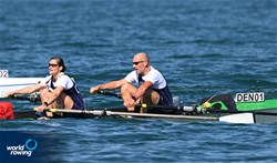 Thorleif Rud Lindholm (b), Mette Petersen (s), Coastal Mixed Double Sculls, Danske Studenters Roklub, Denmark, 2023 World Rowing Coastal Championships, Barletta, Italy / © Detlev Seyb / MyRowingPhoto.com