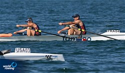 Hubert Briard (b), Emmanuelle Briard (s), Coastal Mixed Double Sculls, Societe Nautique De La Baie De Saint-Malo, France, 2023 World Rowing Coastal Championships, Barletta, Italy / © Detlev Seyb / MyRowingPhoto.com