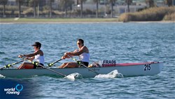 Vincent Noirot (b), Edwige Alfred (s), Coastal Mixed Double Sculls, Composite - Seynois/Lyon Caluire, France, 2023 World Rowing Coastal Championships, Barletta, Italy / © Detlev Seyb / MyRowingPhoto.com