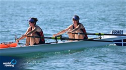 Charline Lebreton (b), Chloe Briard (s), Coastal Women's Double Sculls, Societe Nautique De La Baie De Saint-Malo, France, 2023 World Rowing Coastal Championships, Barletta, Italy / © Detlev Seyb / MyRowingPhoto.com