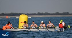 Emanuele Ardizzoia (b), Maverick Digiovanni, Saverio Bindella, Edoardo Sottocornola (s), Erica Ferraris (c), Coastal Men's Coxed Quadruple Sculls, Canottieri Verbanese  asd, Italy, 2023 World Rowing Coastal Championships, Barletta, Italy / © Detlev Seyb / MyRowingPhoto.com