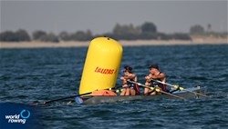 Clement Thomas (b), Charline Lebreton (s), Coastal Mixed Double Sculls, Societe Nautique De La Baie De Saint-Malo, France 2023 World Rowing Coastal Championships, Barletta, Italy / © Detlev Seyb / MyRowingPhoto.com