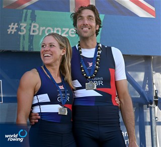 Clare Jamison (b), Charles Cousins (s), Coastal Mixed Double Sculls, Mumbles Amateur RC (WSRA), Great Britain, Bronze, 2023 World Rowing Coastal Championships, Barletta, Italy / © Detlev Seyb / MyRowingPhoto.com