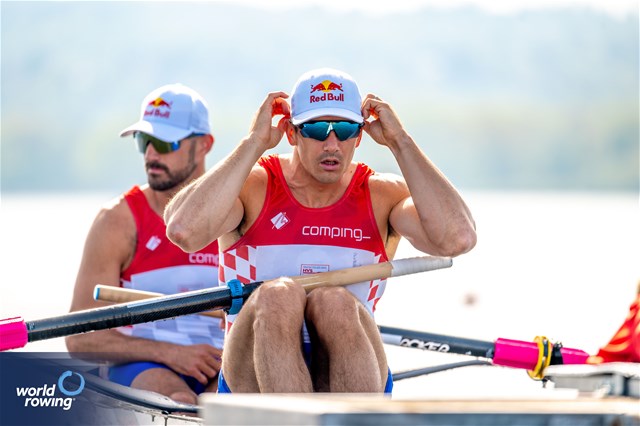 Martin Sinkovic (b), Valent Sinkovic (s), Men's Pair, Croatia, 2024 World Rowing Cup I, Varese, Italy / World Rowing / Benedict Tufnell