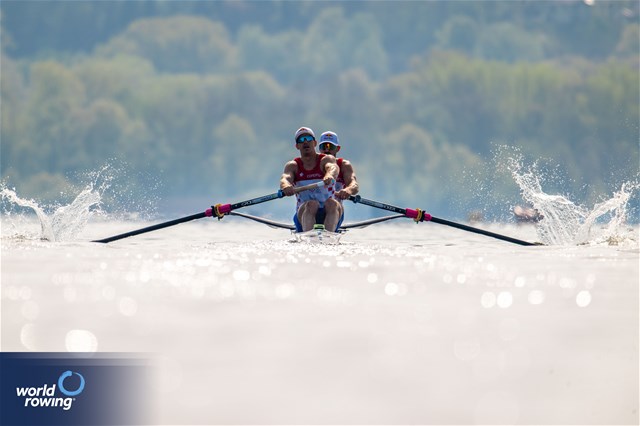 Martin Sinkovic (b), Valent Sinkovic (s), Men's Pair, Croatia, 2024 World Rowing Cup I, Varese, Italy / World Rowing / Benedict Tufnell
