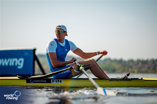 Olli-Pekka Karppinen, Men's Single Sculls, Finland, 2024 World Rowing Cup I, Varese, Italy / World Rowing / Benedict Tufnell