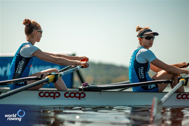 Valentina Rodini (b), Federica Cesarini (s), Lightweight Women's Double Sculls, Italy, 2024 World Rowing Cup I, Varese, Italy / World Rowing / Benedict Tufnell